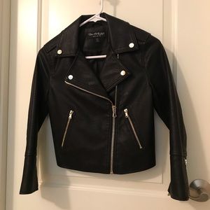 Cropped Faux Leather Moto Jacket